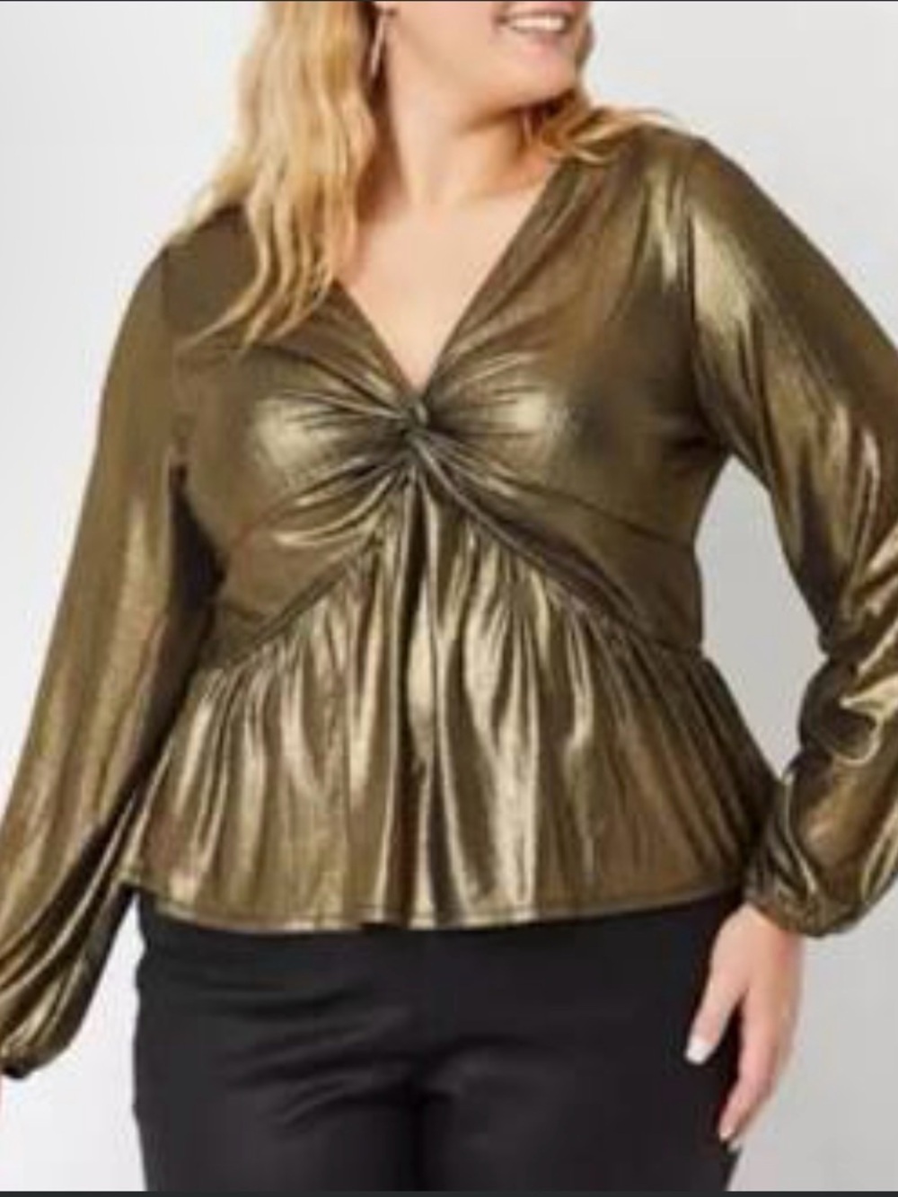 Bold Elements Gold Metallic Peplum Top XL nwt